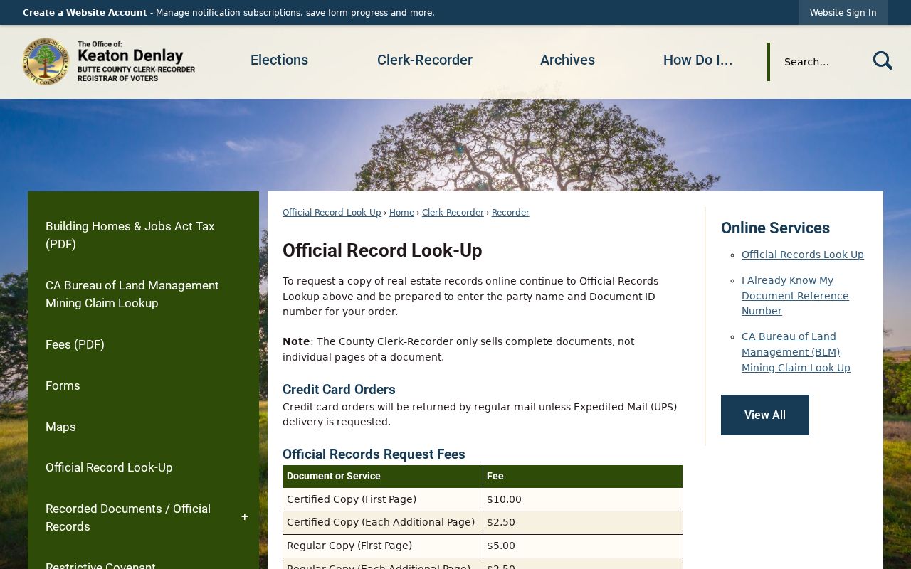 Oroville people search official record copy fees
