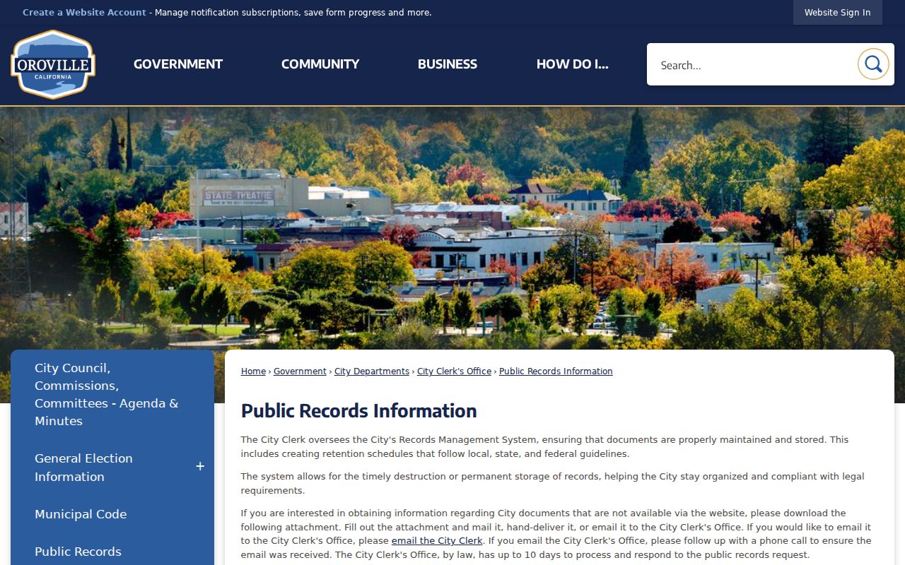 Oroville people search city public records instructions