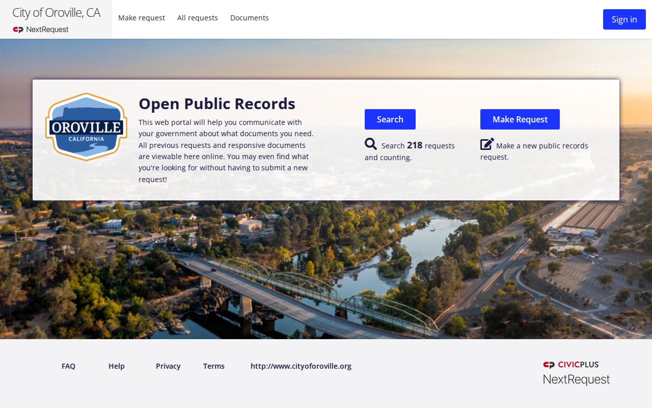 Oroville people search NextRequest records portal