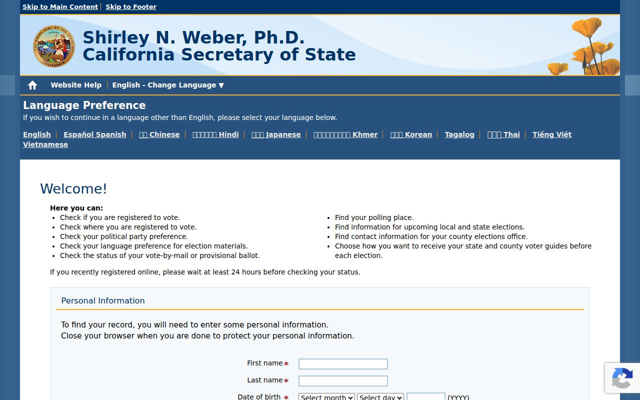 Oroville people search California voter self lookup