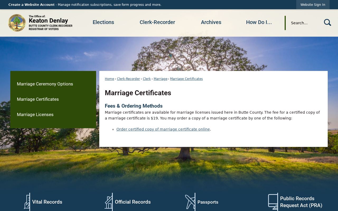 Oroville public records marriage certificate information